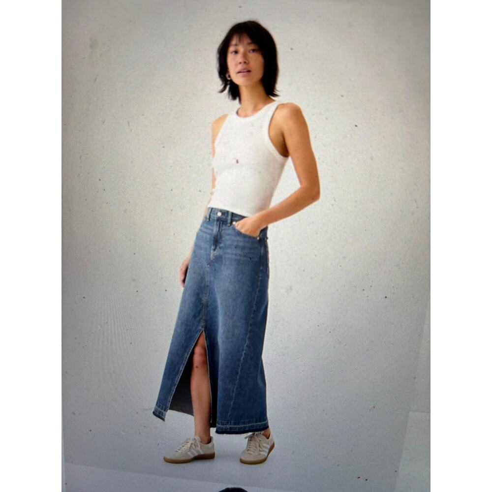 Gap Long denim skirt raw hem front split size 10 NWT